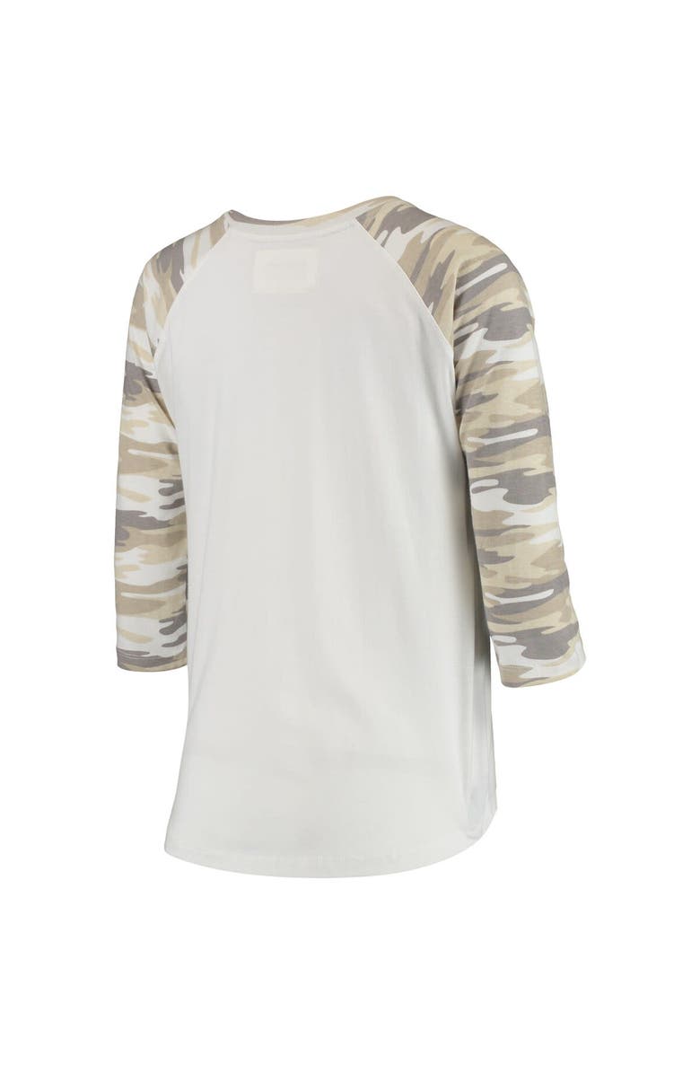 CAMP DAVID Women's White/Camo Iowa Hawkeyes Boyfriend Baseball Raglan 3/4-Sleeve T-Shirt, Alternate, color, White