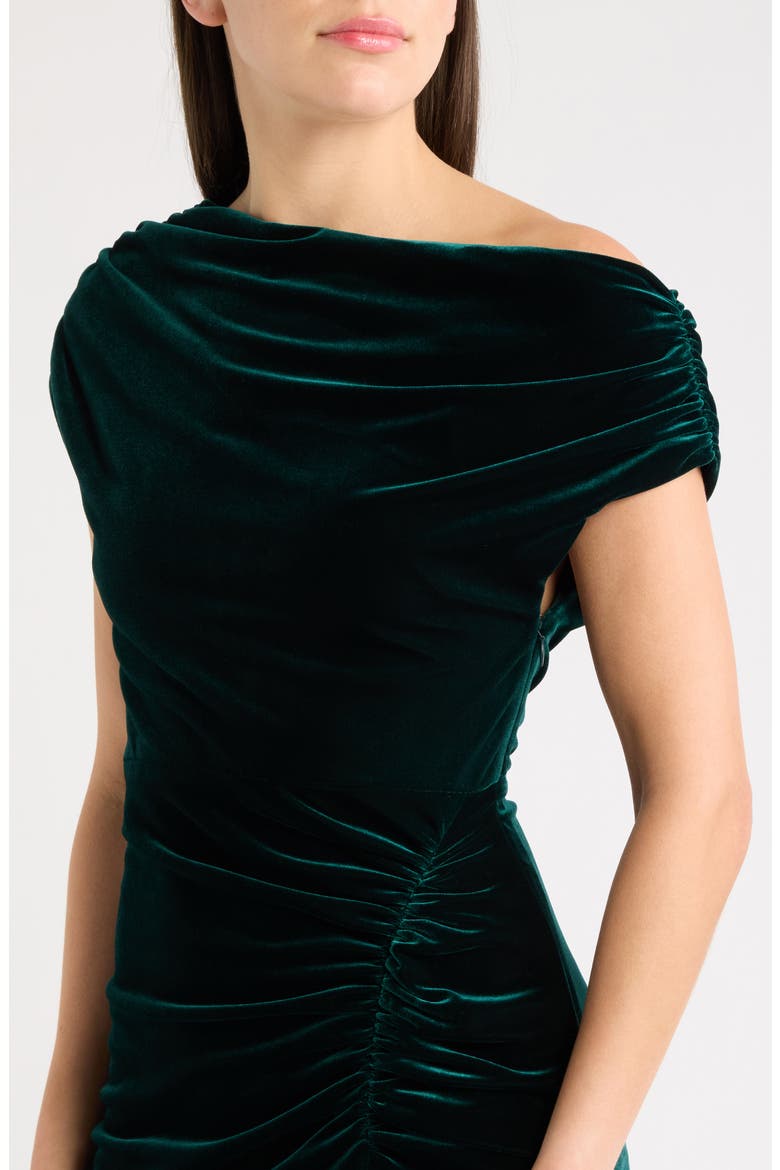 Ruched Velvet Maxi Dress, Alternate, color, HUNTER