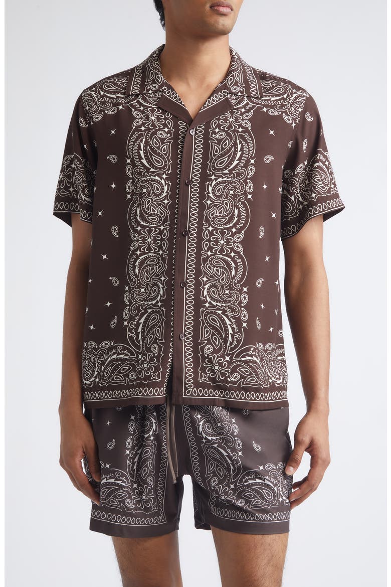 x La Porte Bandana Print Camp Shirt, Main, color, BROWN BANDANA PRINT