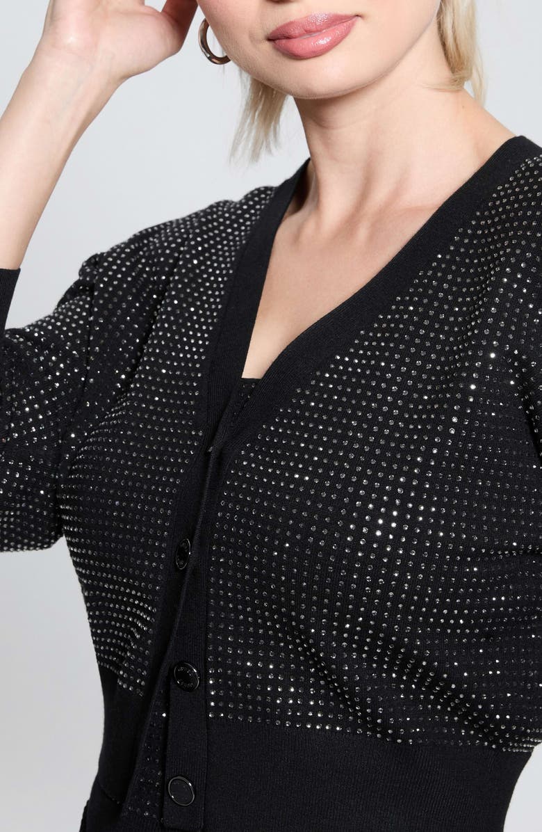 GUESS Khloe Rhinestone Cardigan Sweater, Alternate, color, Jet Black