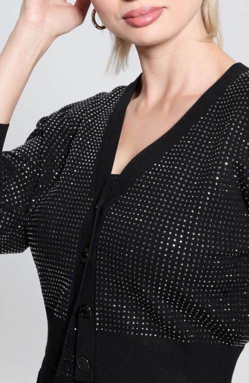 Guess Khloe Rhinestone Cardigan Sweater In Jet Black