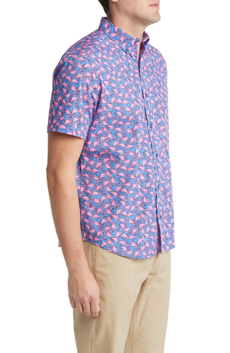 Johnston & Murphy Flamingo Print Short Sleeve Button-Down Shirt, Alternate, color,