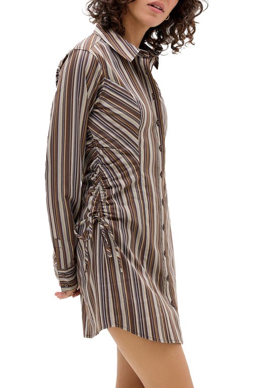 Bdg Urban Outfitters Side Ruched Long Sleeve Shirtdress In Brown