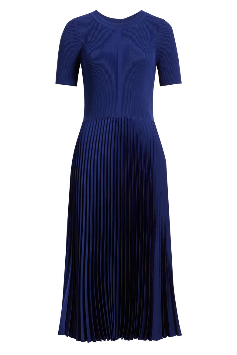Fadridi Rib & Pleated Midi A-Line Dress, Alternate, color, SODALITE