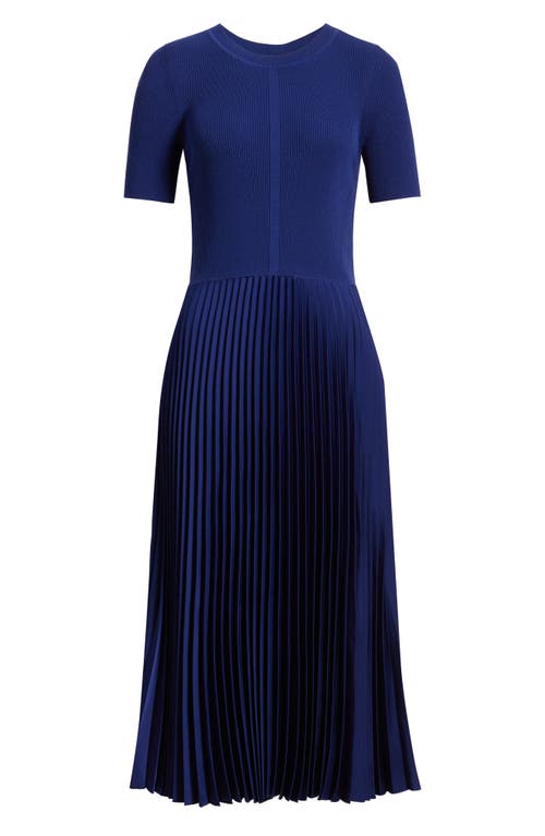 Hugo Boss Boss Fadridi Rib & Pleated Midi A-line Dress In Blue