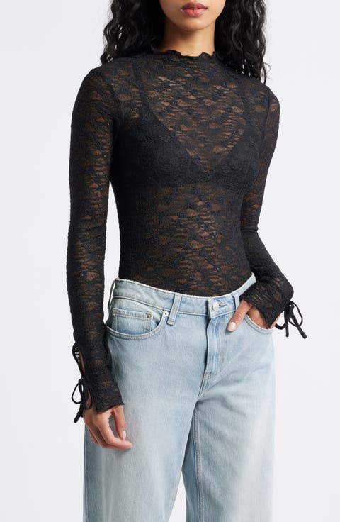 Funnel Neck Lace Top