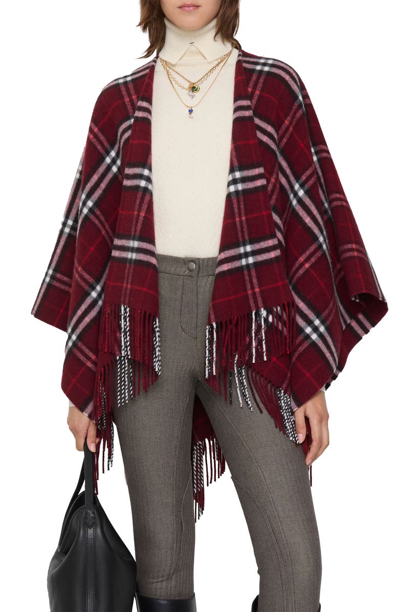 Burberry Check Double Face Wool & Cashmere Cape, Main, color, Oxblood