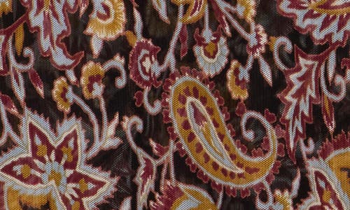 Ted Baker Paisley Mock Neck Long Sleeve Mesh Top In Brown