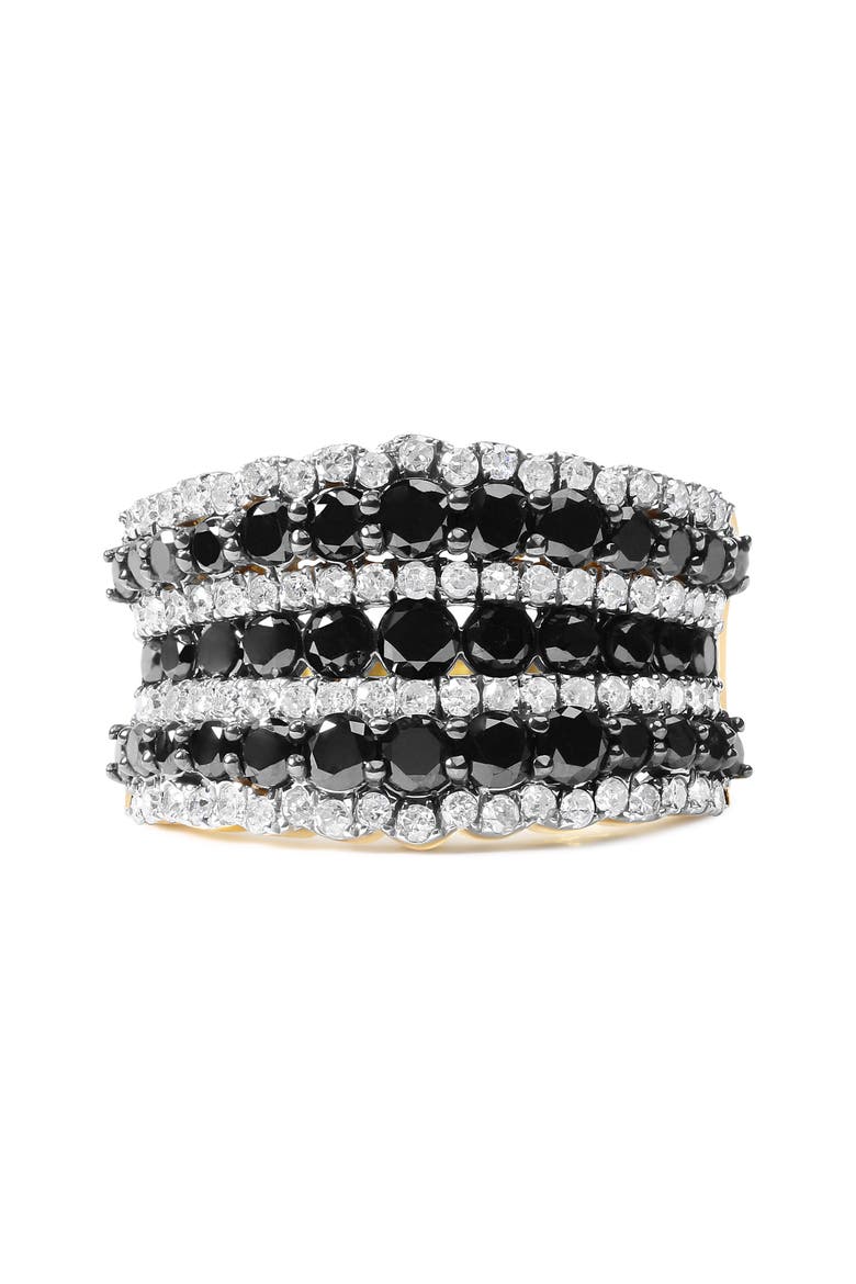 14K Yellow Gold Plated Silver 1 3/4 Cttw Black and White Diamond Multi Row Band Ring, Main, color, Yellow Gold over Silver