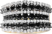 Haus of Brilliance 14K Yellow Gold Plated Silver 1 3/4 Cttw Black and White Diamond Multi Row Band Ring