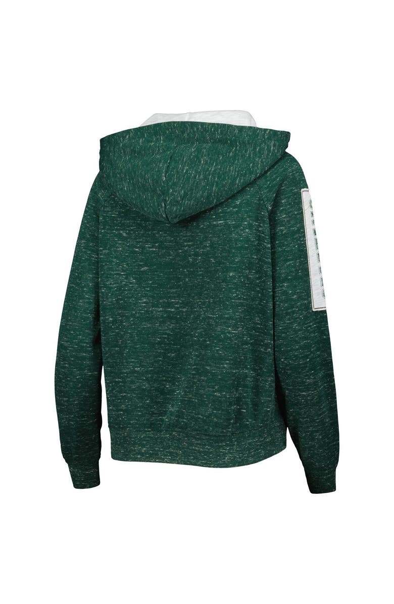 COLOSSEUM Women's Colosseum Green Michigan State Spartans The Devil Speckle Lace-Placket Raglan Pullover Hoodie, Alternate, color, 