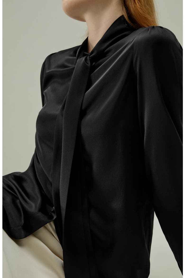 Women's Bow-tie Neck Silk Blouse, Alternate, color, Black