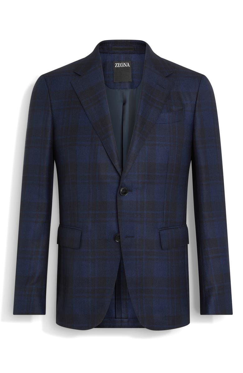 ZEGNA Shadow Plaid Cashmere & Silk Sport Coat, Main, color, Blue And Black