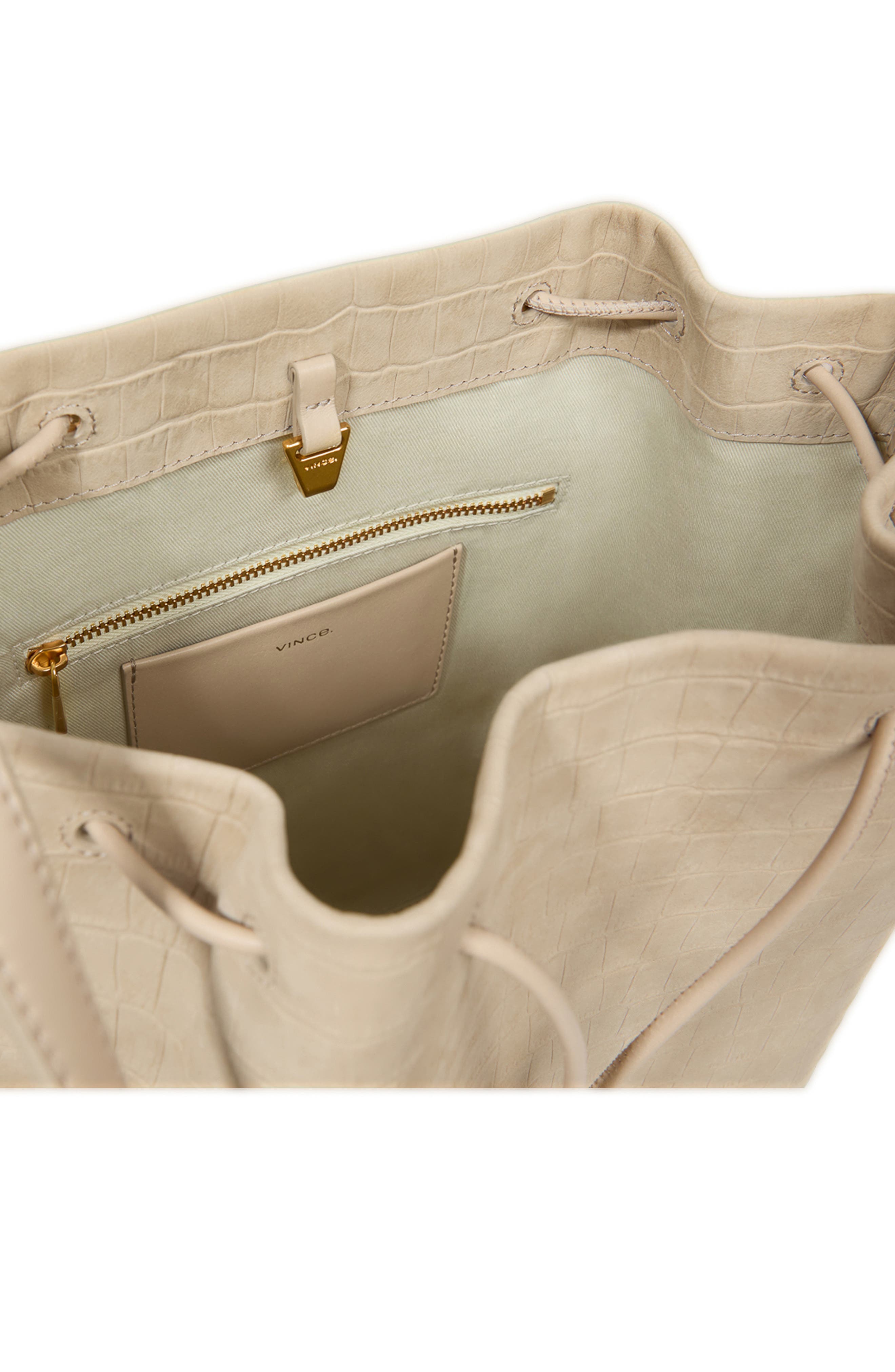 Vince Sarai Croc Embossed Leather Bucket Bag, Alternate, color, Marzipan