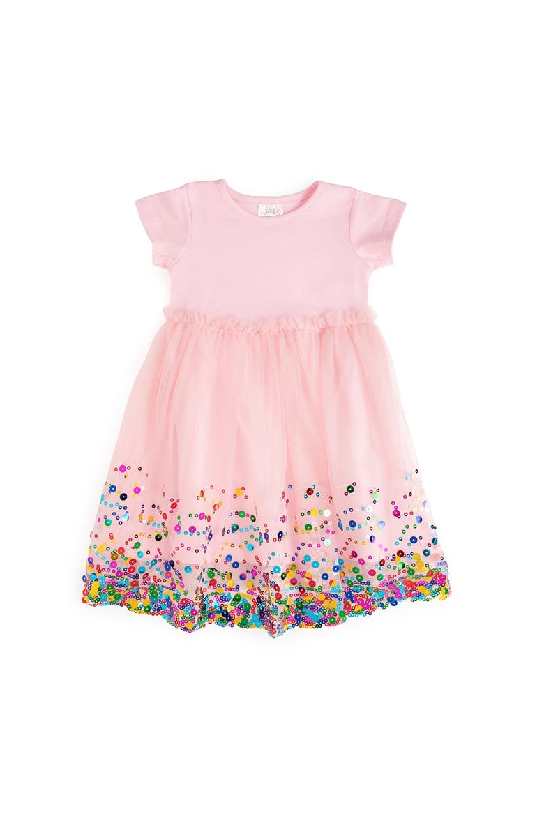 Pink Confetti Short Sleeve Tutu Dress, Main, color, Pink