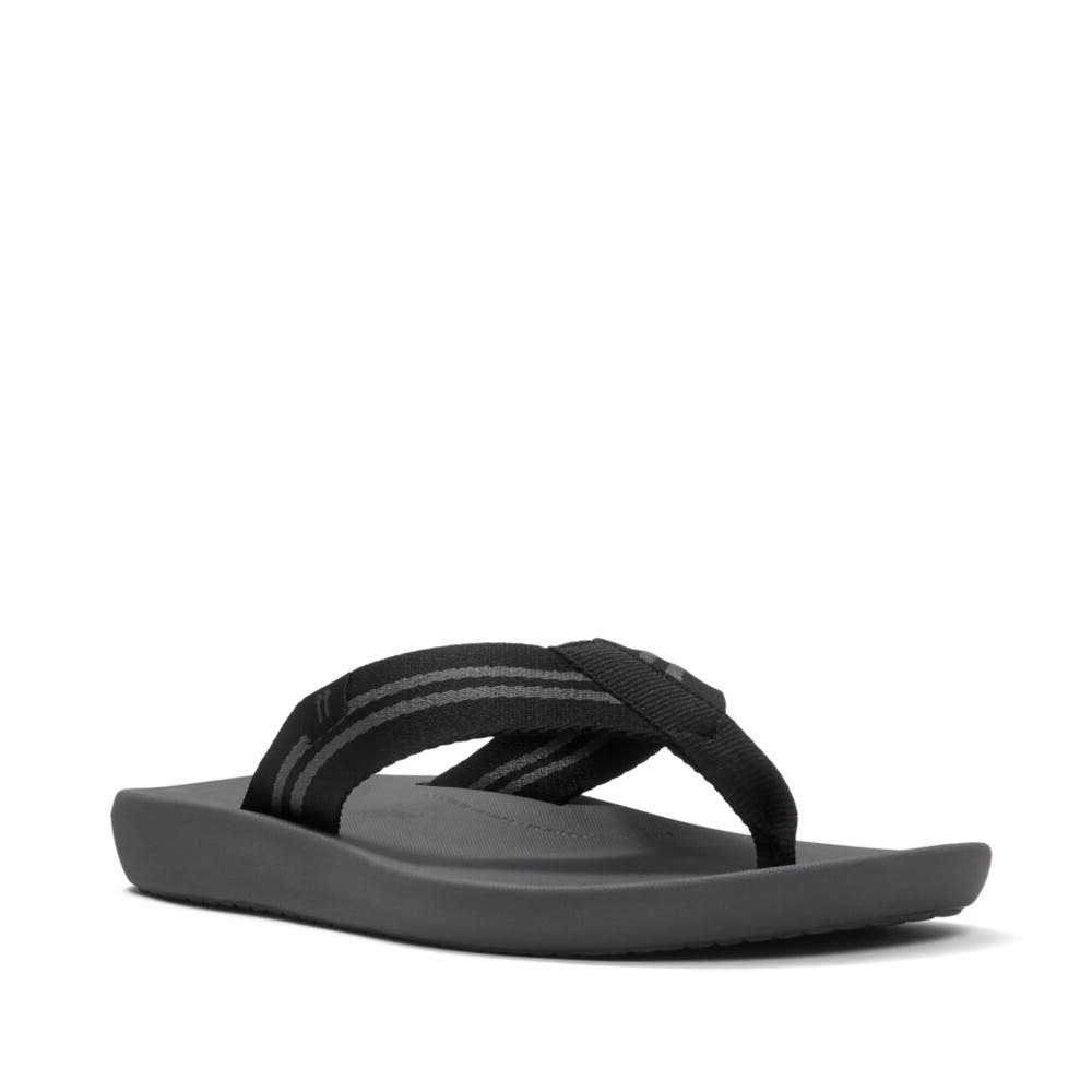 FitFlop Iqushion Mens Two-Stripe Webbing Flip-Flops, Main, color, Black/Charcoal