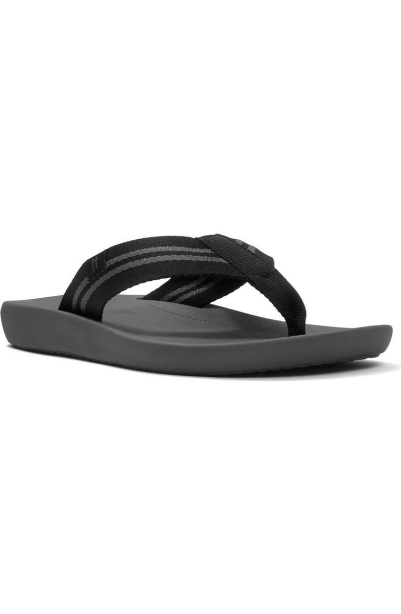 FitFlop Iqushion Mens Two-Stripe Webbing Flip-Flops, Main, color, Black/Charcoal