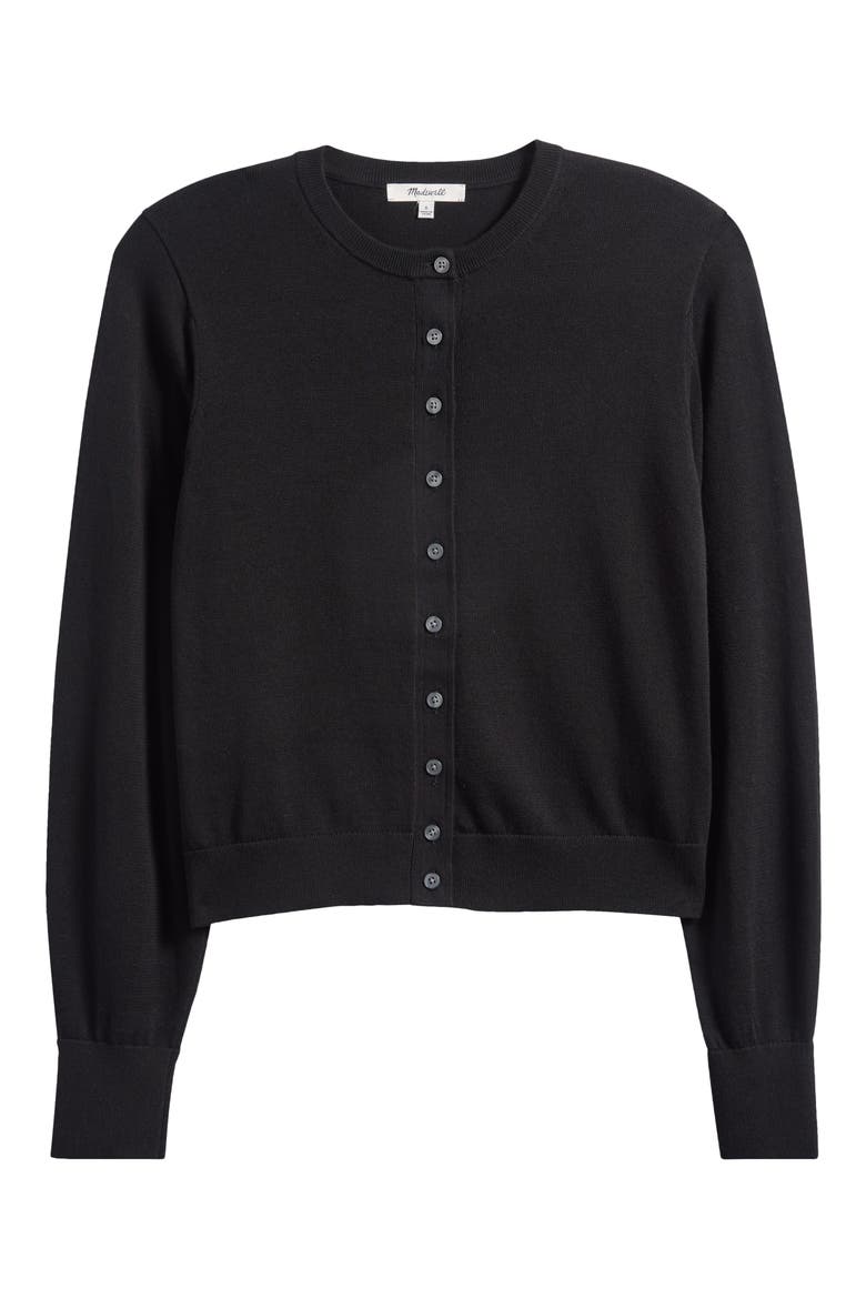 Cotton Crewneck Cardigan, Alternate, color, JET BLACK