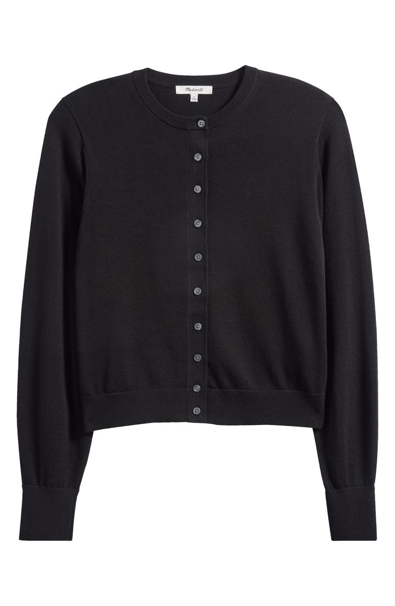 Madewell Cotton Crewneck Cardigan, Alternate, color, Jet Black