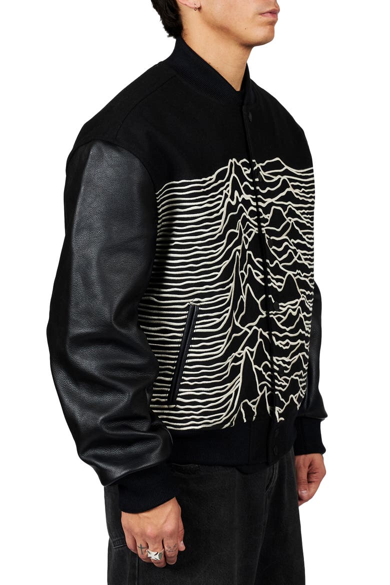 x Joy Division Unknown Pleasures Wool Blend Varsity Jacket, Alternate, color, BLACK