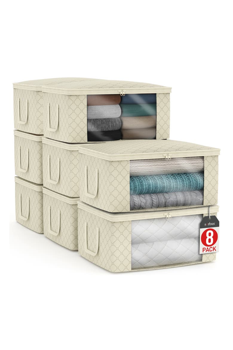 8-Pack Foldable Storage Bins, Main, color, BEIGE