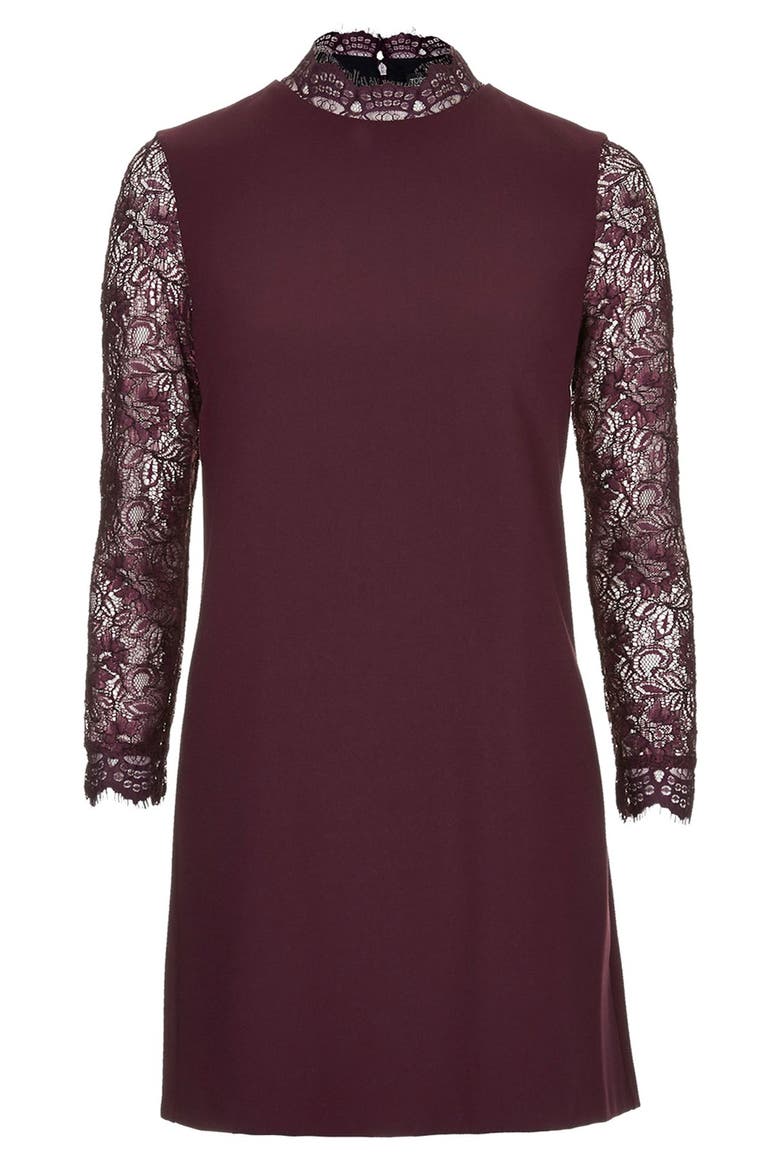 Mock Neck Shift Dress, Alternate, color, PURPLE