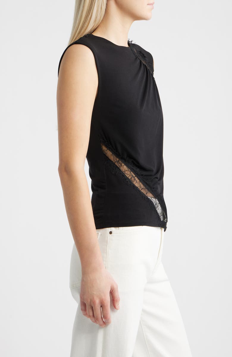 MANGO Cindy Lace Panel Ruched Top, Alternate, color, Black