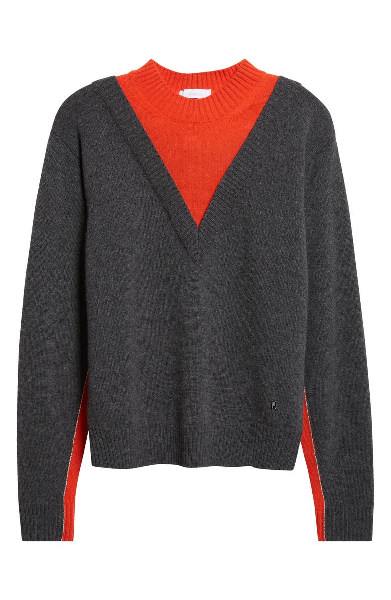 Rabanne Wool & Cashmere Layered Mock Neck Sweater, Alternate, color, Dark Grey / Red