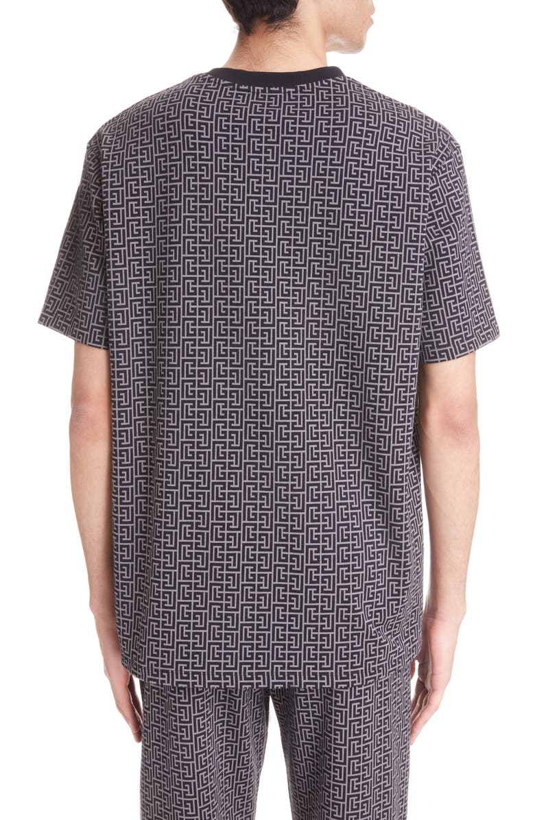 Balmain Monogram Crewneck Stretch Cotton T-Shirt, Alternate, color,