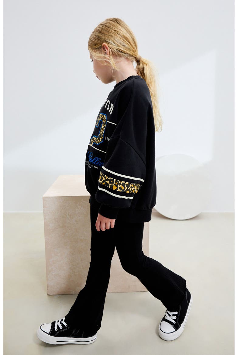 Kids' Leopard Print Varsity Sweatshirt, Alternate, color, BLACK