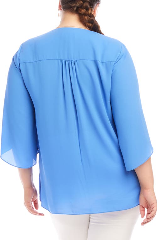 Karen Kane Crossover Hem Asymmetric Top In Dusty Blue