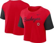 Nike Women's Nike Scarlet/Black Ohio State Buckeyes Color-Block Script Dri-FIT Cropped T-Shirt