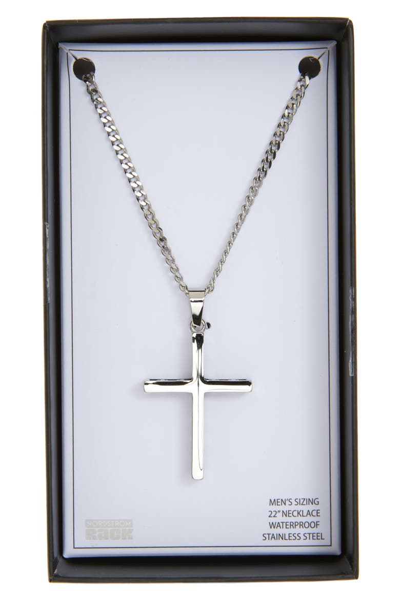 Men's Waterproof Edge Cross Pendant Necklace, Main, color, BLACK- STAINLESS