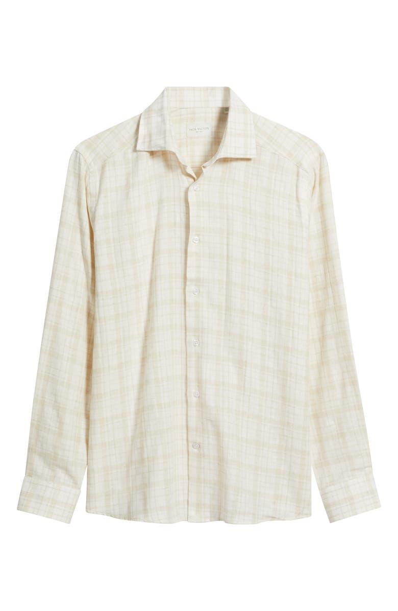 Jack Victor Edgemont Plaid Cotton & Linen Button-Up Shirt, Alternate, color, Tan