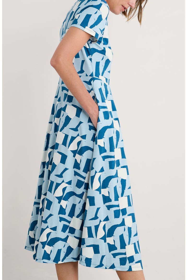 Veronica Geo Print Stretch Organic Cotton Jersey Midi Dress, Alternate, color, TORN SHAPES SAILOR