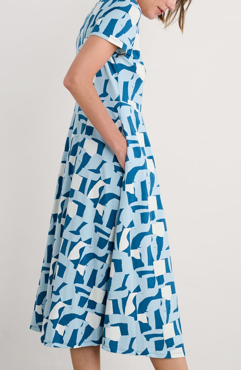 Seasalt Cornwall Veronica Geo Print Stretch Organic Cotton Jersey Midi Dress, Alternate, color, Torn Shapes Sailor