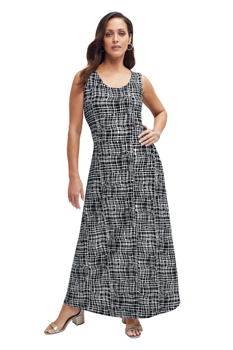 Stretch Knit Tank Maxi Dress, Main, color, BLACK WHITE WEAVE