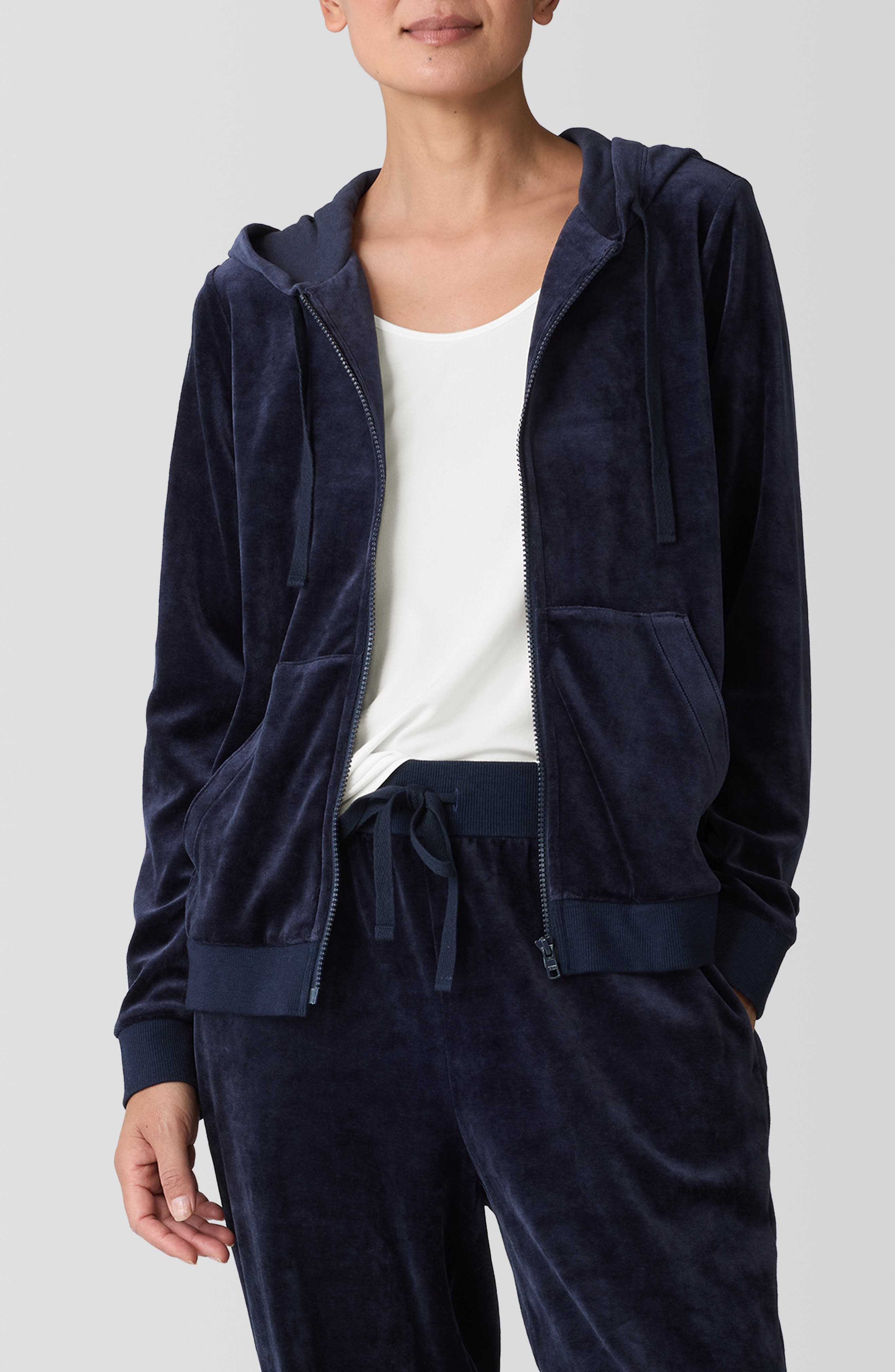 Eileen Fisher Velour Zip-Up Hoodie