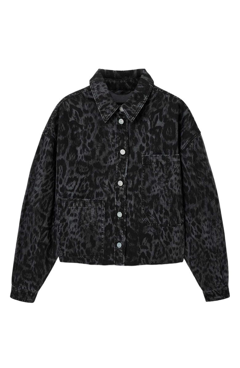 AllSaints Leopard Denim Jacket, Alternate, color, Leppo Black
