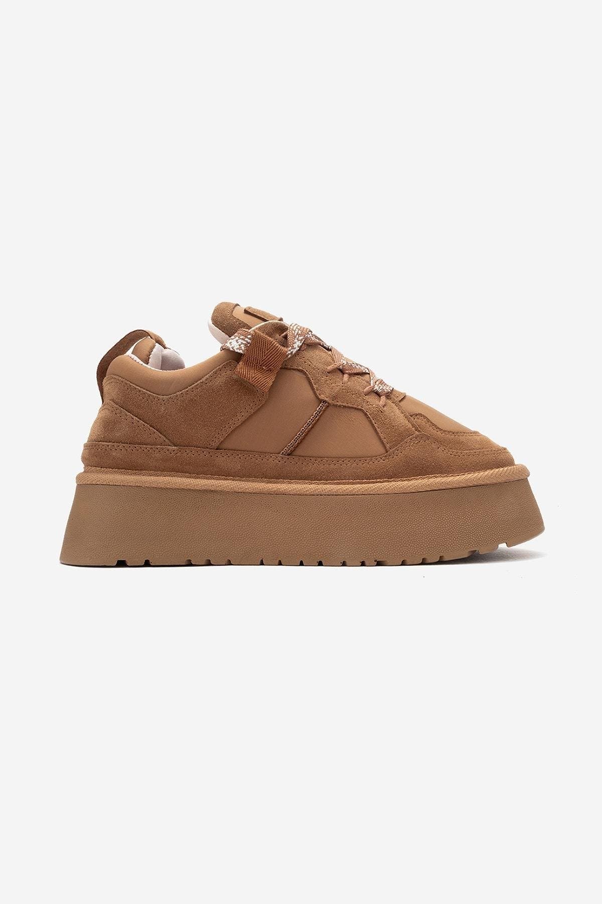 Riven Leather Platform Sneaker, Alternate, color, Cognac Suede