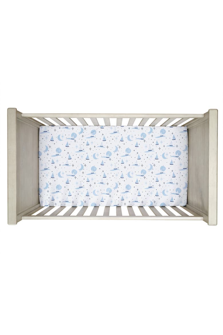 Little Skipper Cotton Nautical Sailboat Fitted Crib/Toddler Sheet, Alternate, color, White