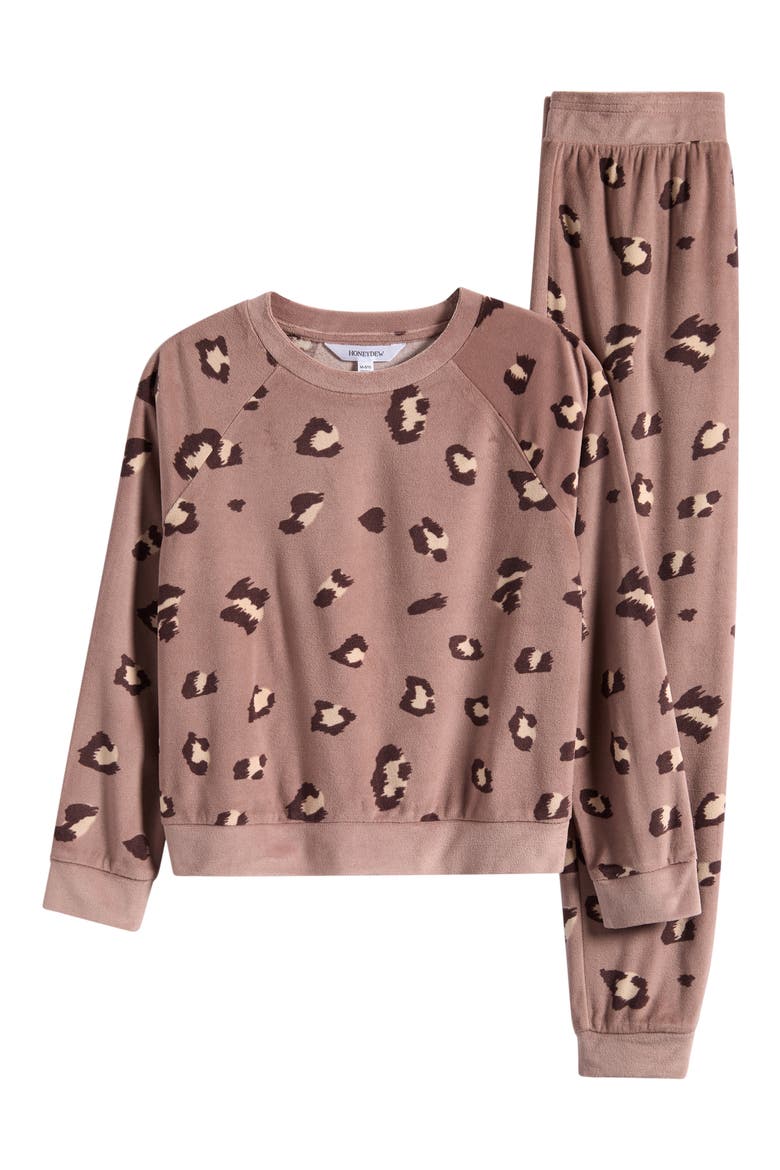 Kids' Snuggle Up Print Lounge Sweatshirt & Joggers Set, Main, color, MOCHA LEOPARD