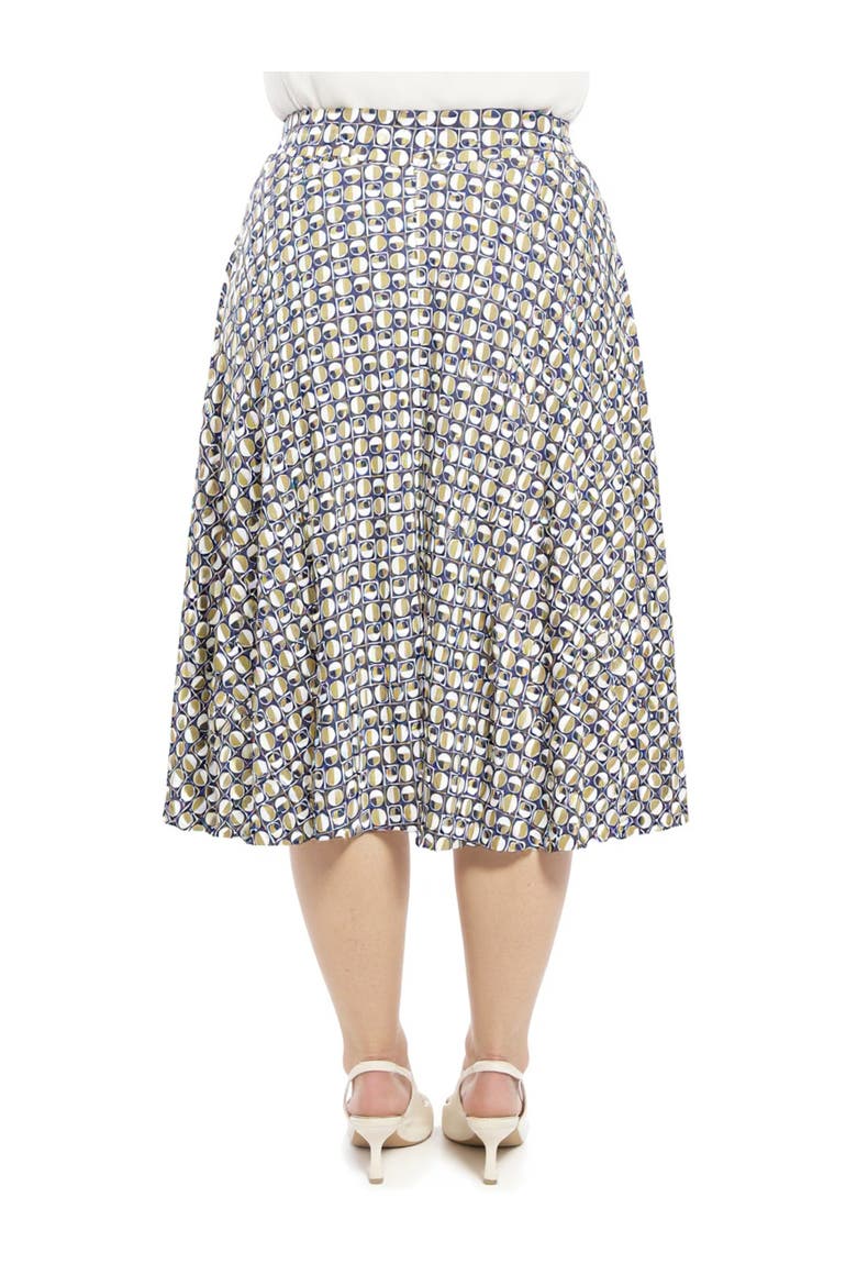 Plus Size Geometric Elastic Waist Pocket A-Line Midi Skirt, Alternate, color, Green Multi