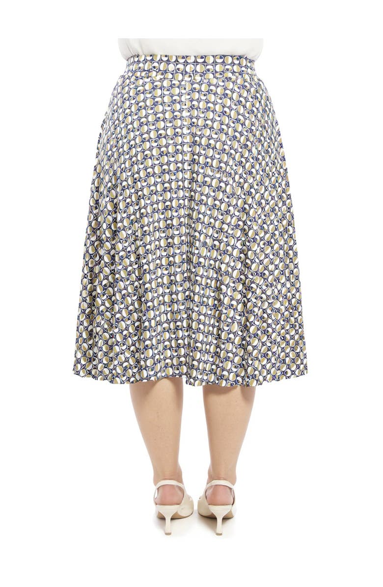 24seven Comfort Apparel Plus Size Geometric Elastic Waist Pocket A-Line Midi Skirt, Alternate, color, Green Multi