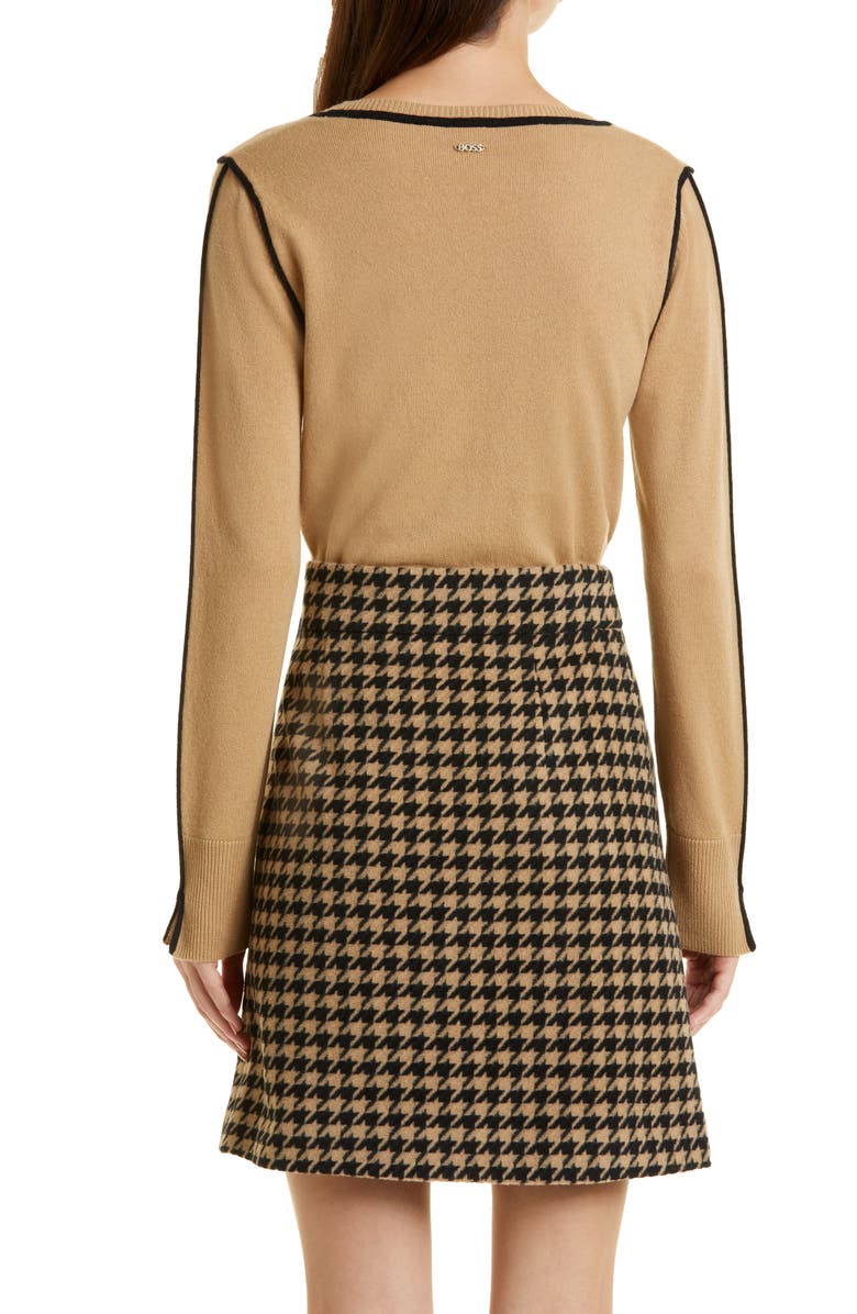 BOSS Vatwea Houndstooth Wool Blend A-Line Skirt, Alternate, color,