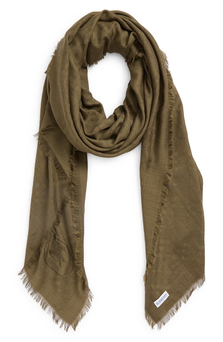 Burberry Medium Check Jacquard Wool & Silk Scarf, Alternate, color, Swamp