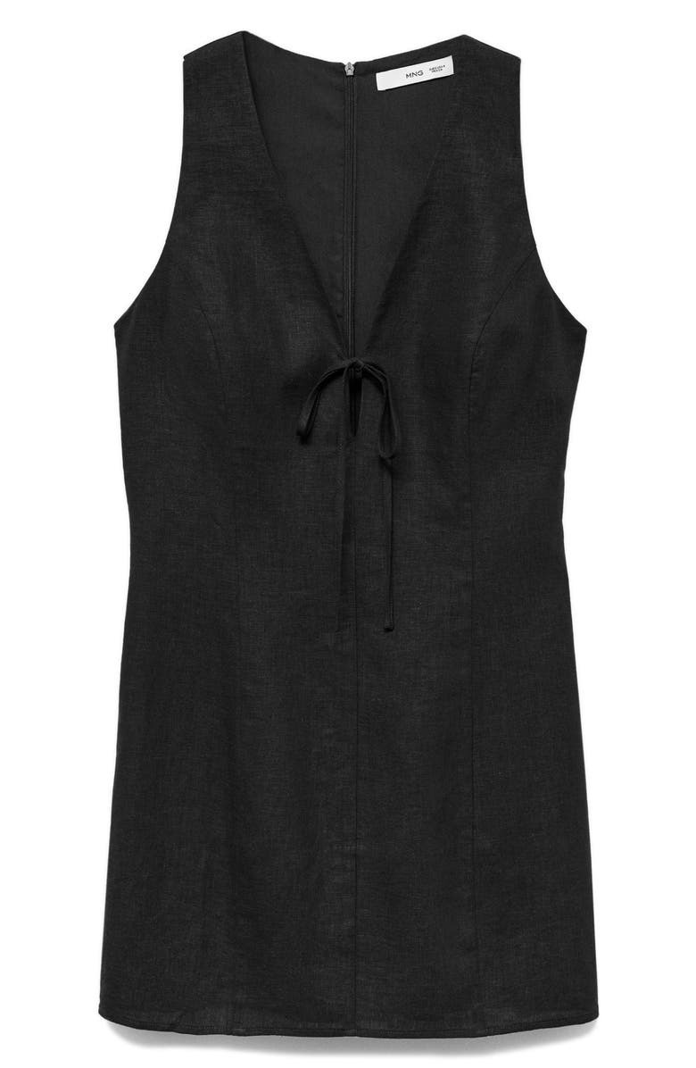 MANGO Tie Front Linen Blend Minidress, Alternate, color,