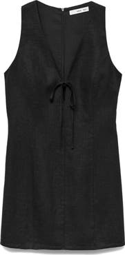 MANGO Tie Front Linen Blend Minidress