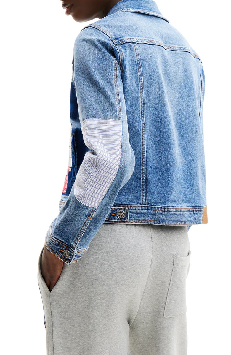 Desigual Mickey Mouse Patchwork Denim Jacket, Alternate, color,