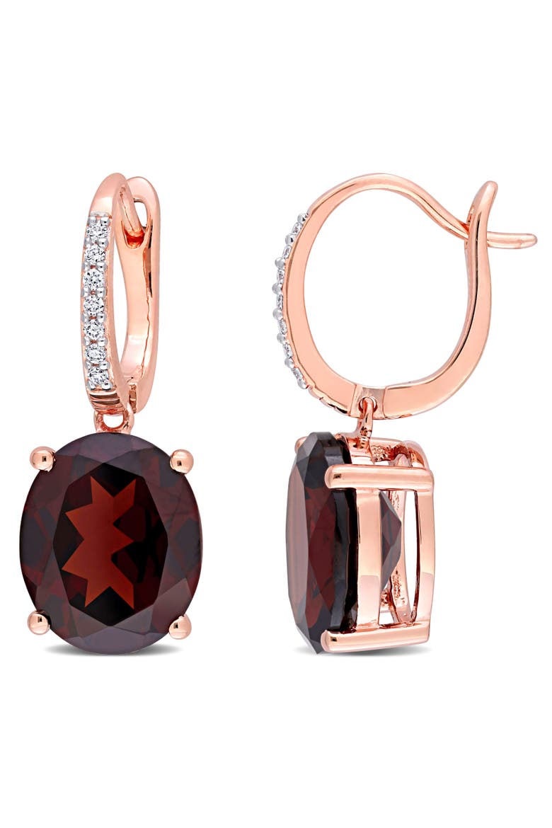 Gemstone & Diamond Oval Drop Earrings 14K, Main, color, Garnet/Rose Gold